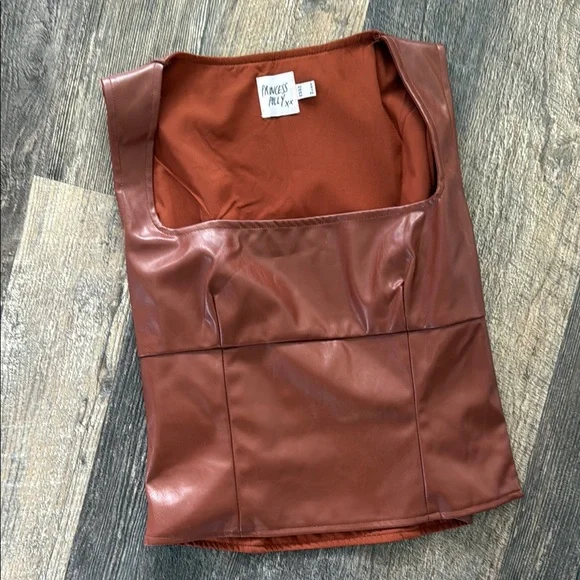 Princess Polly Faux Leather Brown Top - Picture 2 of 5